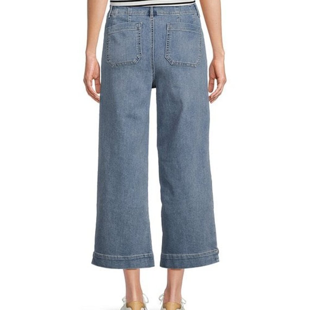 Hollywood Waist High-Rise Wide-Leg Patch Pocket Cropped Jena Wash Jeans - Picture 2 of 6